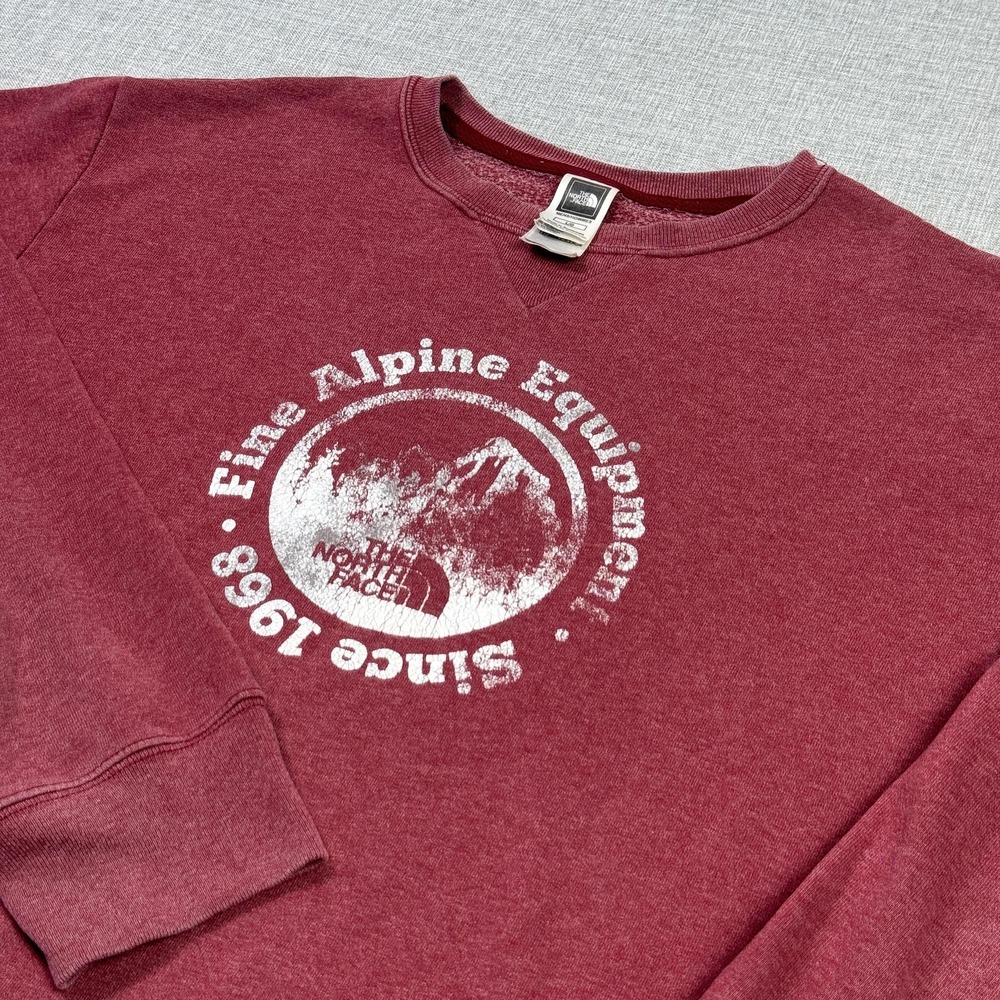 The North Face Fleece Sweatshirt Mens L Red Pullover Graphic Fine Alpine Logo‎
